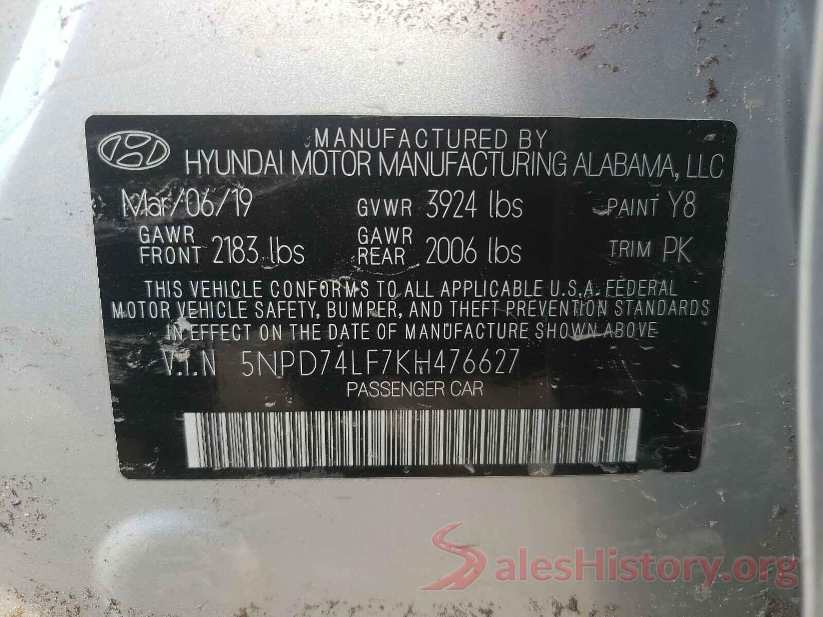 5NPD74LF7KH476627 2019 HYUNDAI ELANTRA