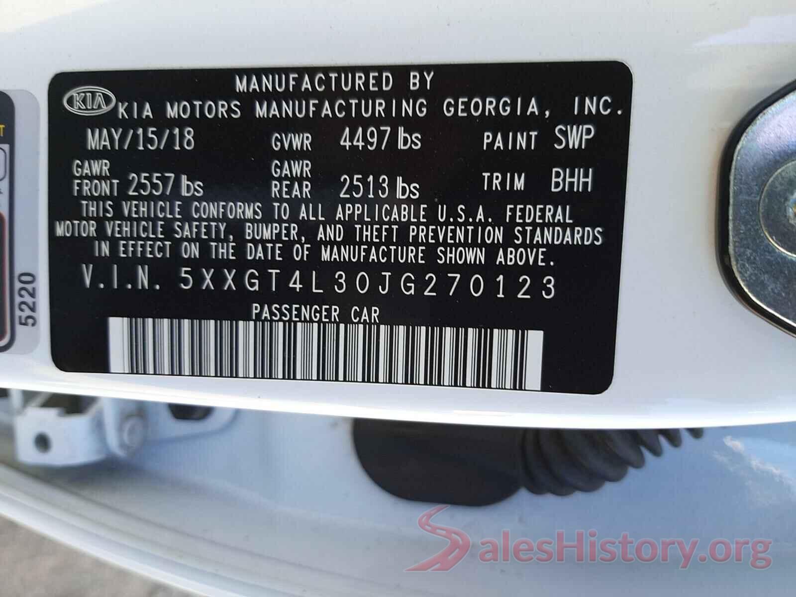 5XXGT4L30JG270123 2018 KIA OPTIMA