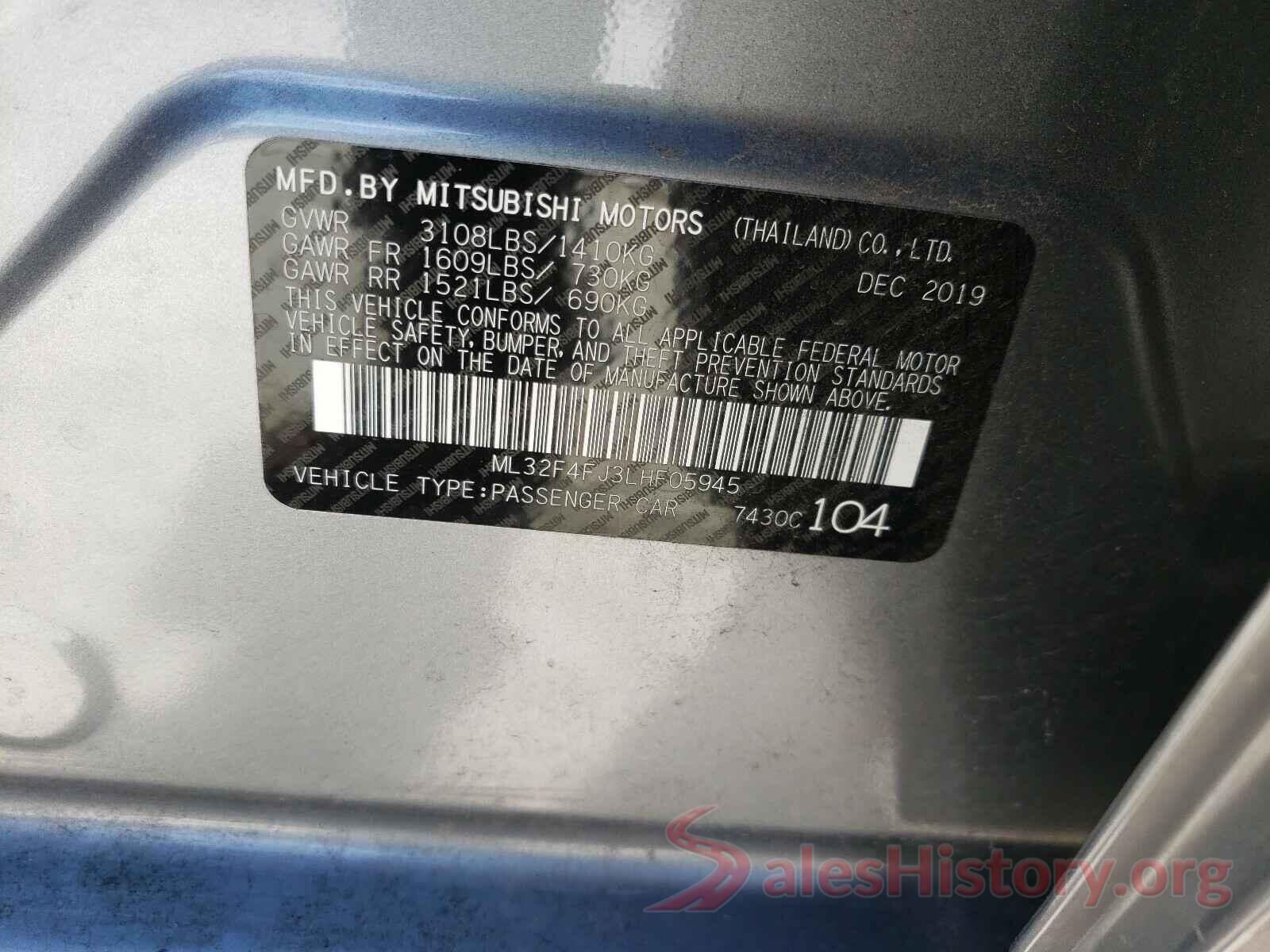 ML32F4FJ3LHF05945 2020 MITSUBISHI MIRAGE