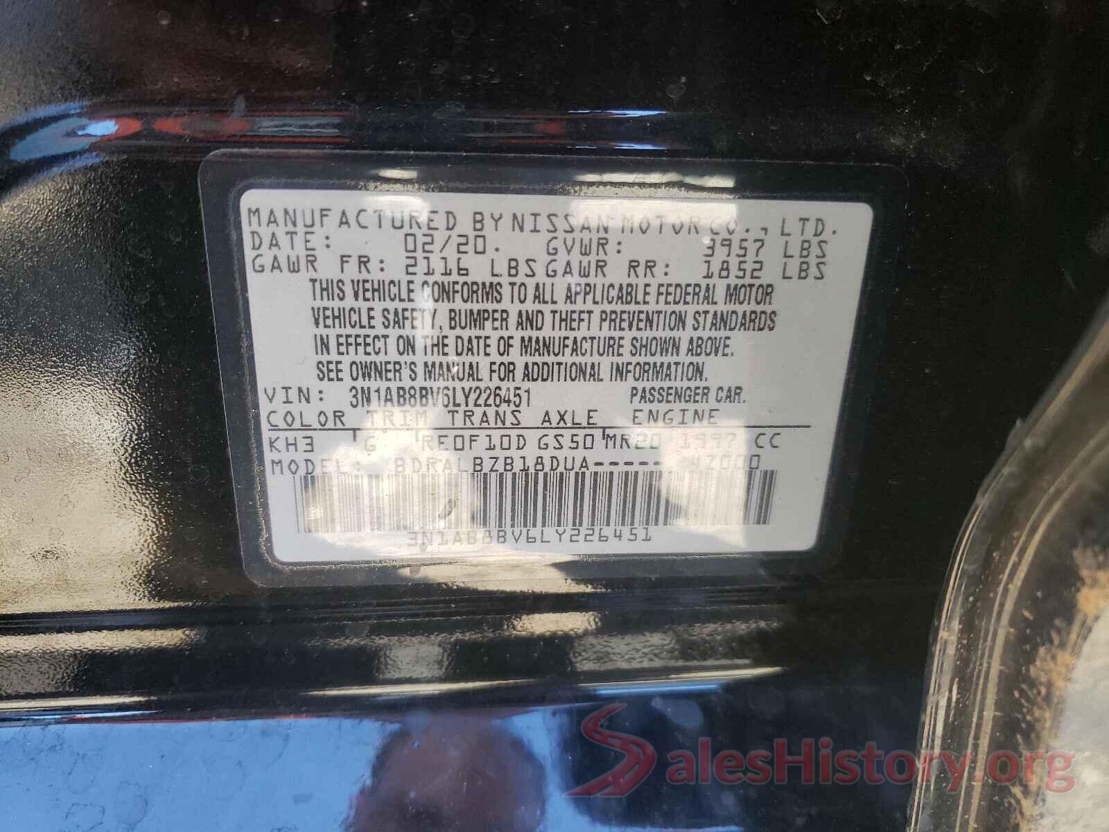 3N1AB8BV6LY226451 2020 NISSAN SENTRA