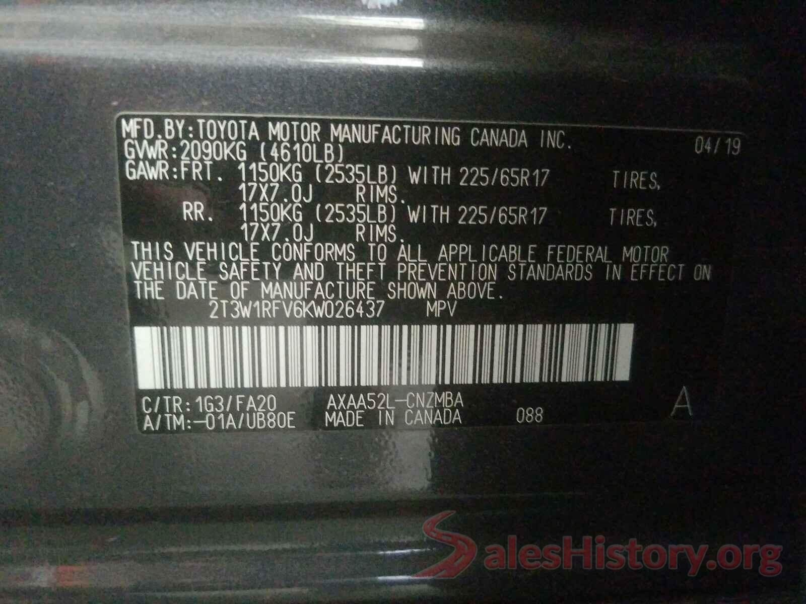 2T3W1RFV6KW026437 2019 TOYOTA RAV4