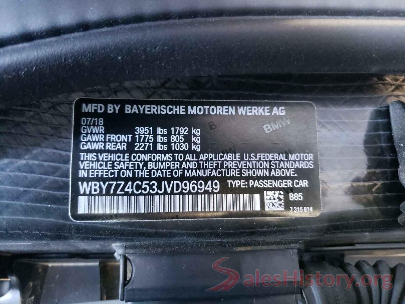 WBY7Z4C53JVD96949 2018 BMW I SERIES