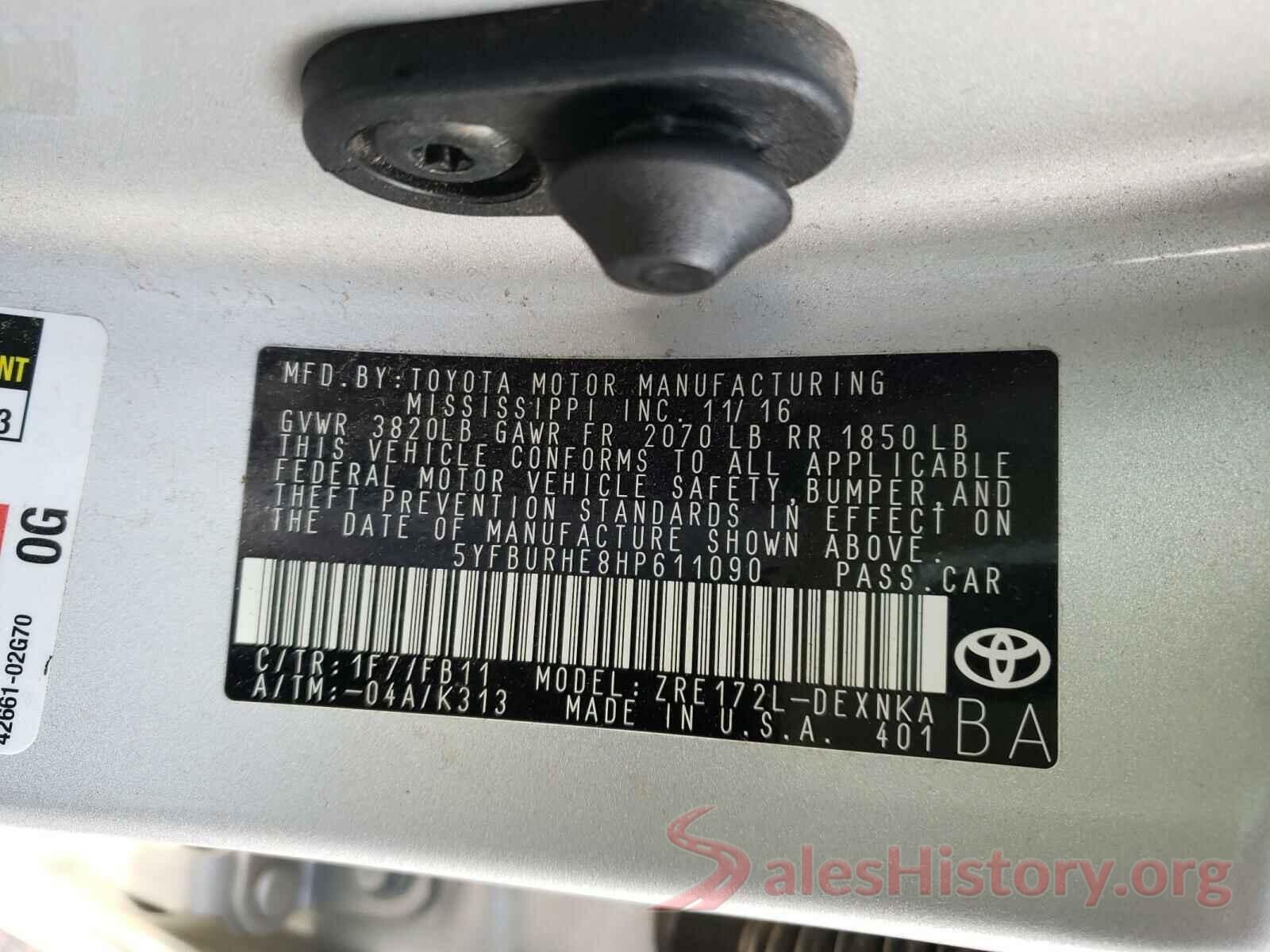 5YFBURHE8HP611090 2017 TOYOTA COROLLA