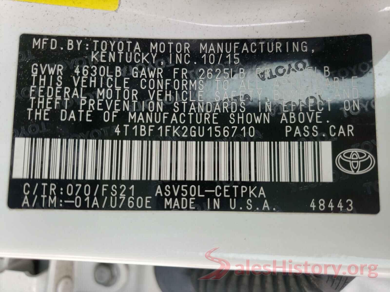 4T1BF1FK2GU156710 2016 TOYOTA CAMRY