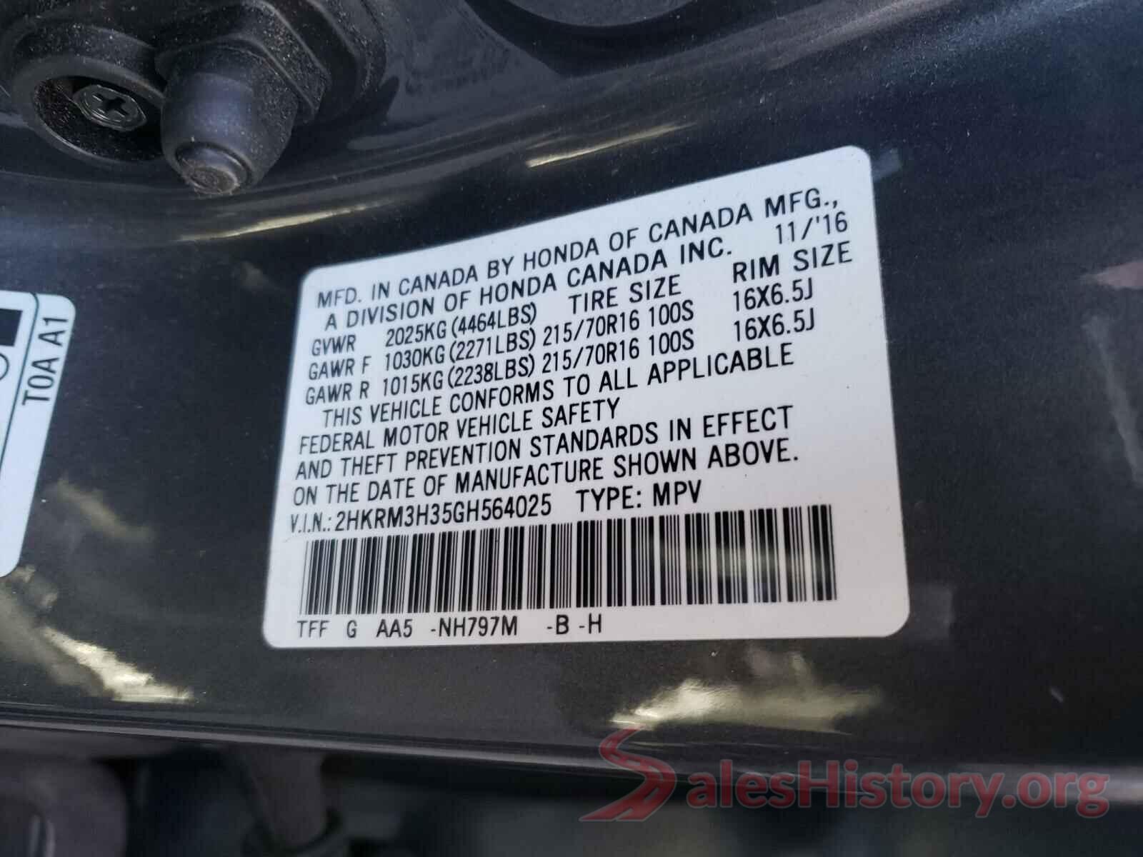 2HKRM3H35GH564025 2016 HONDA CRV