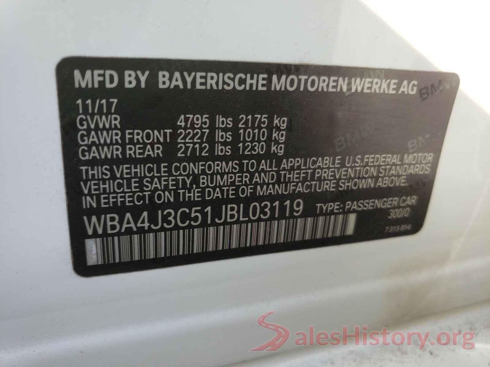 WBA4J3C51JBL03119 2018 BMW 4 SERIES