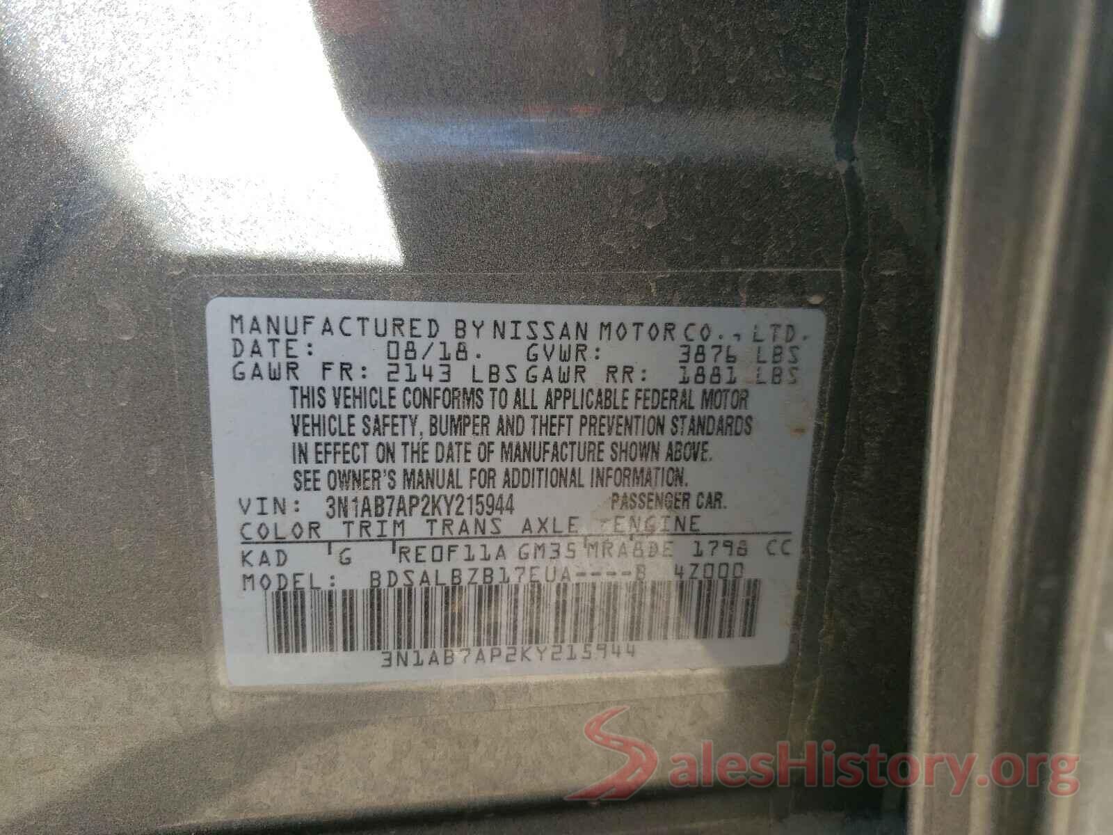 3N1AB7AP2KY215944 2019 NISSAN SENTRA