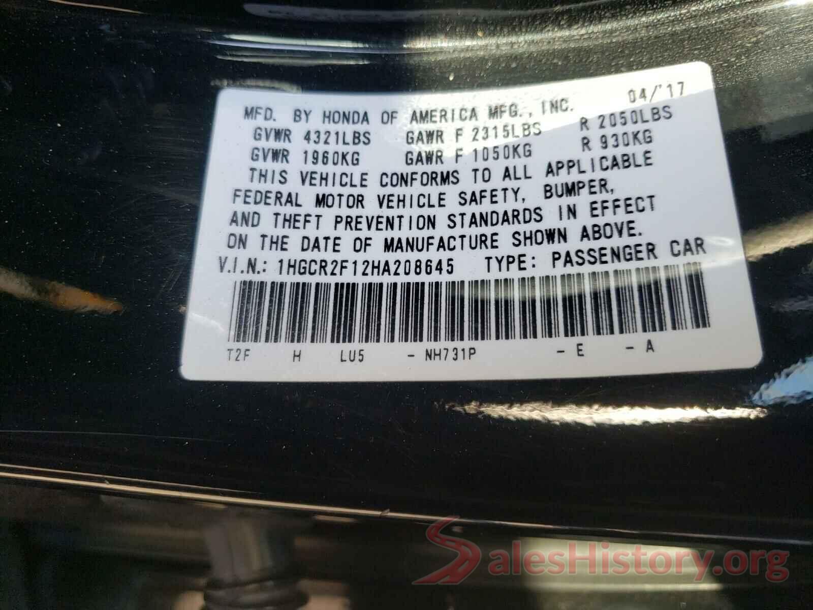 1HGCR2F12HA208645 2017 HONDA ACCORD