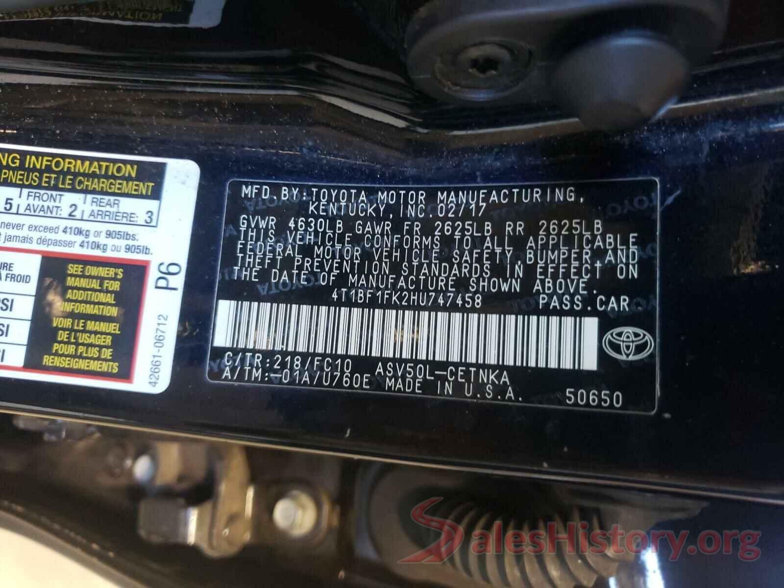 4T1BF1FK2HU747458 2017 TOYOTA CAMRY