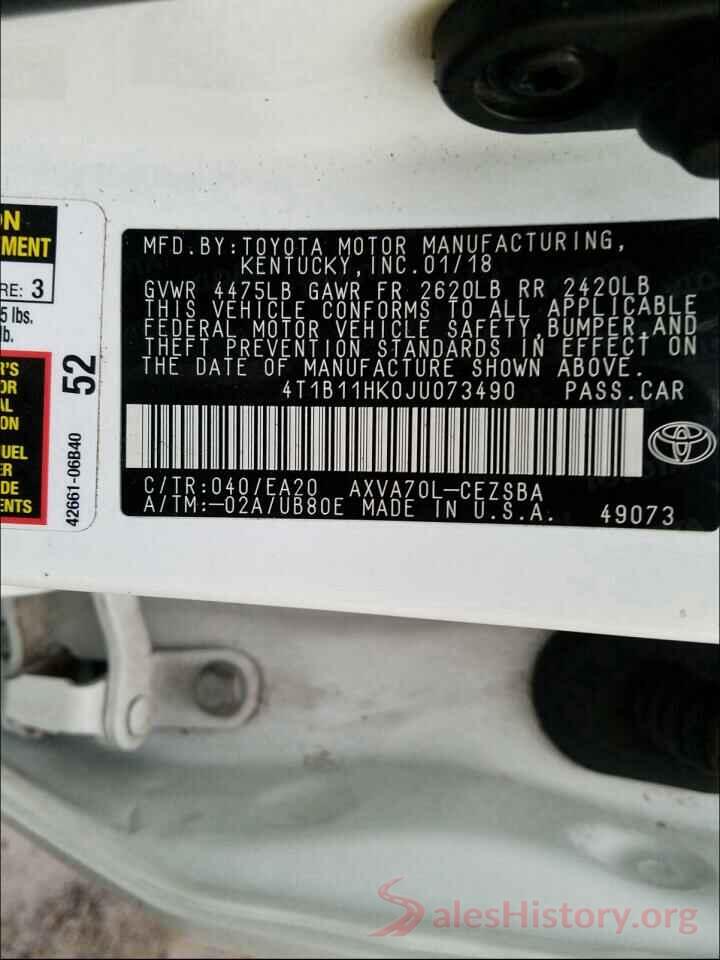 4T1B11HK0JU073490 2018 TOYOTA CAMRY