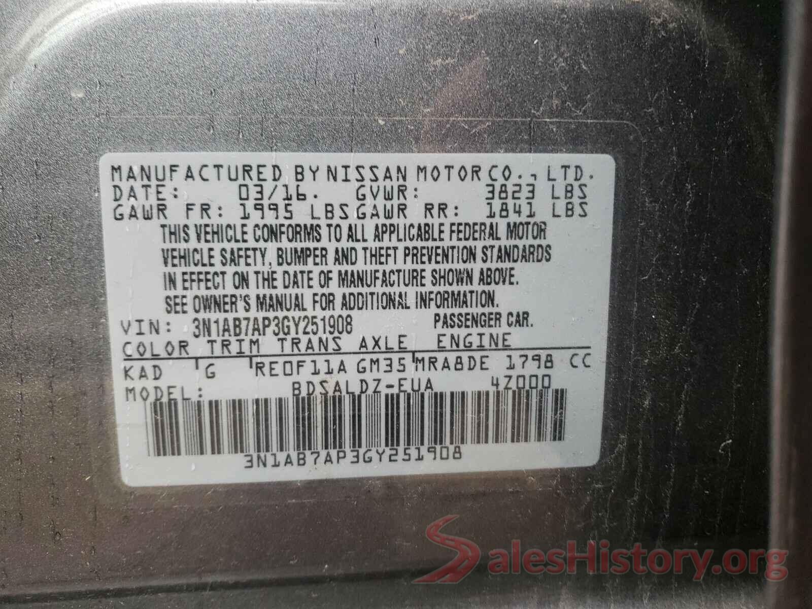 3N1AB7AP3GY251908 2016 NISSAN SENTRA