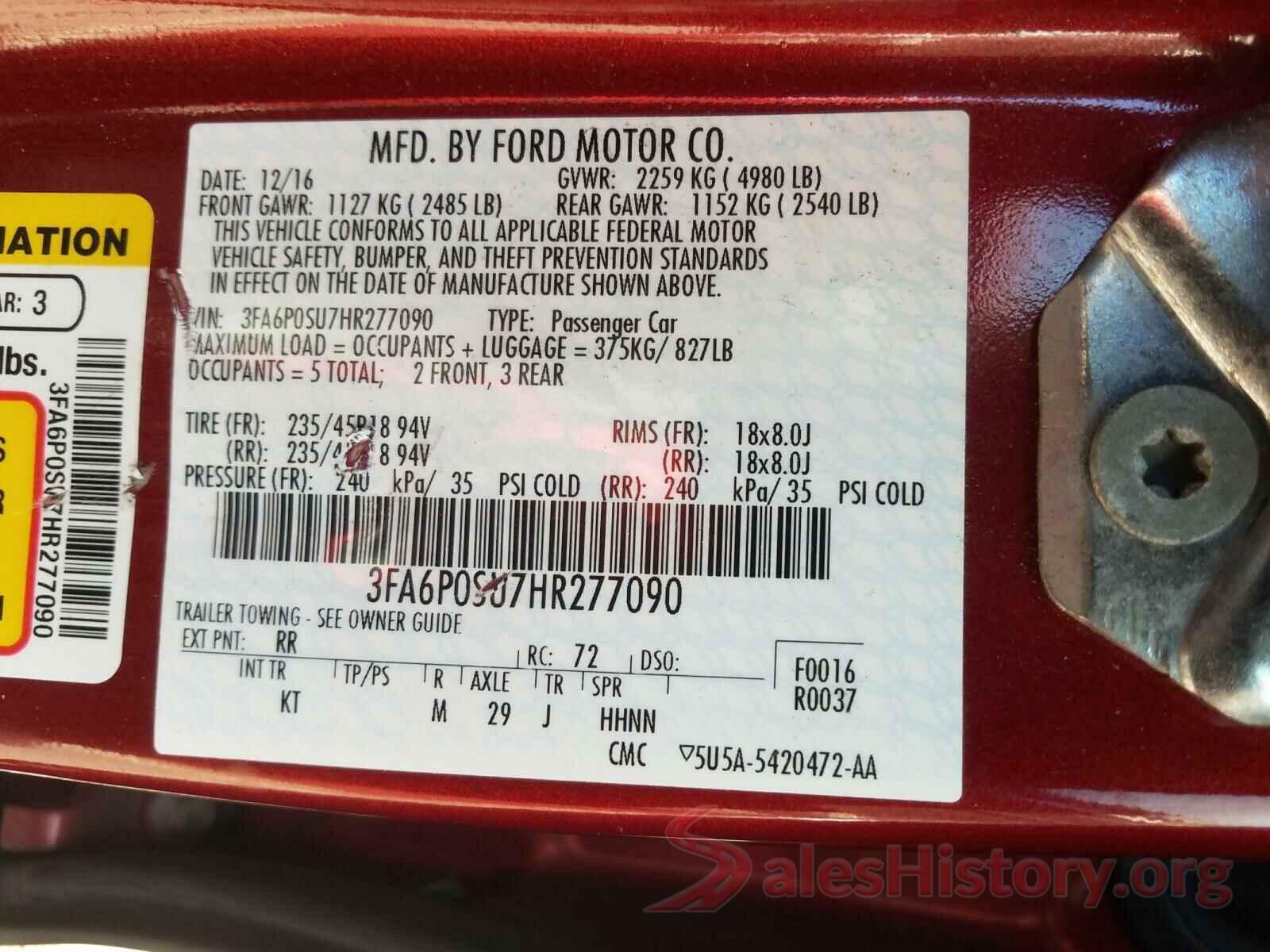 3FA6P0SU7HR277090 2017 FORD FUSION