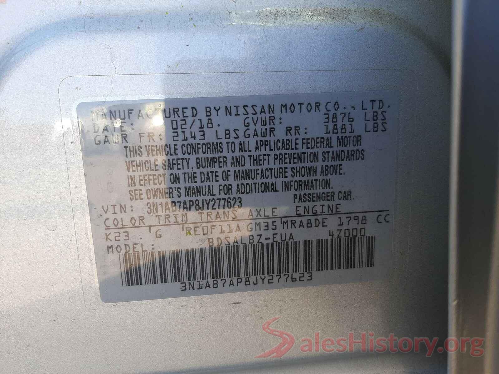 3N1AB7AP8JY277623 2018 NISSAN SENTRA