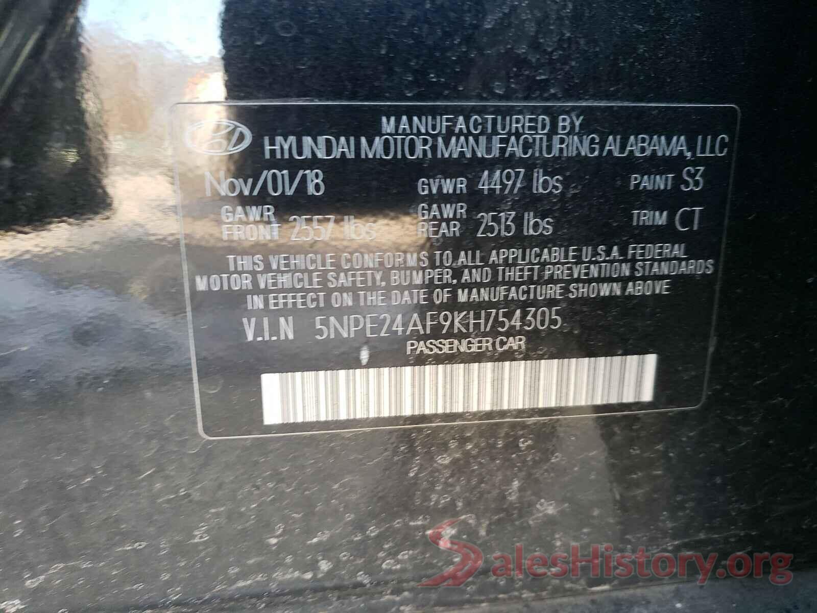 5NPE24AF9KH754305 2019 HYUNDAI SONATA