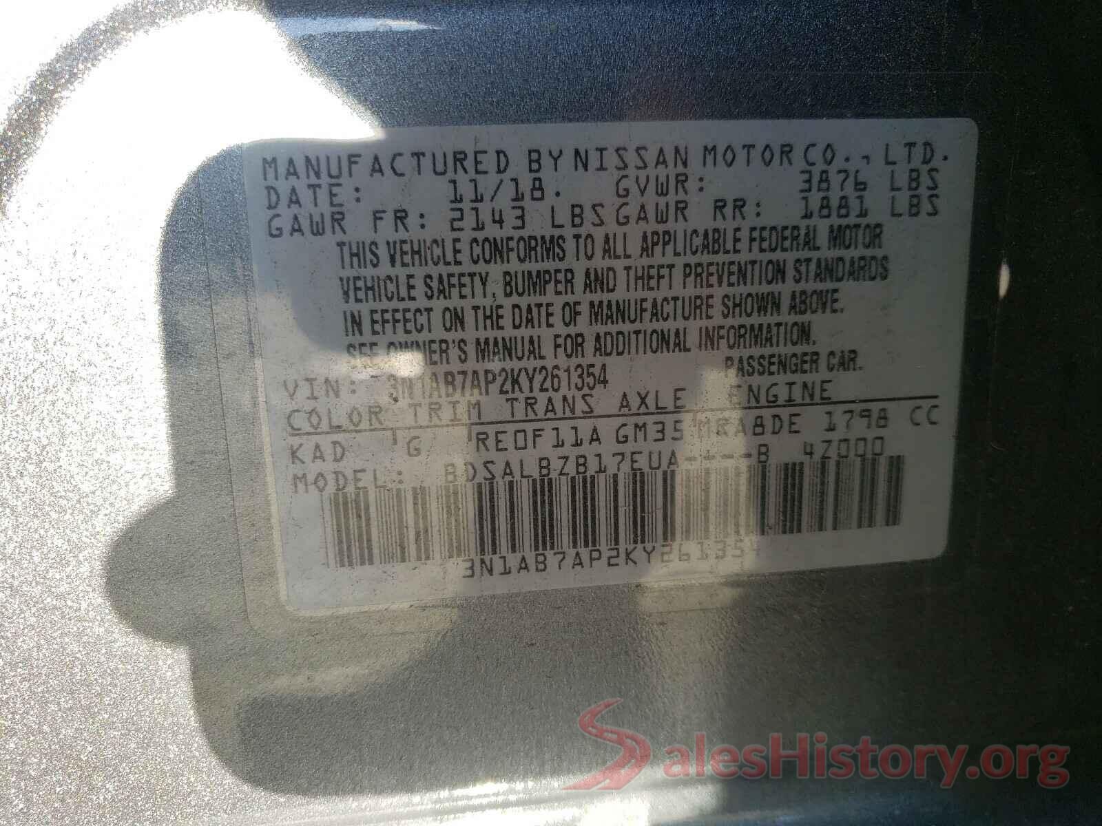 3N1AB7AP2KY261354 2019 NISSAN SENTRA