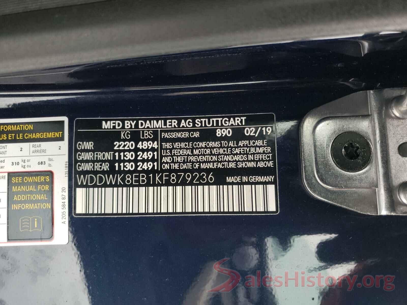 WDDWK8EB1KF879236 2019 MERCEDES-BENZ C CLASS