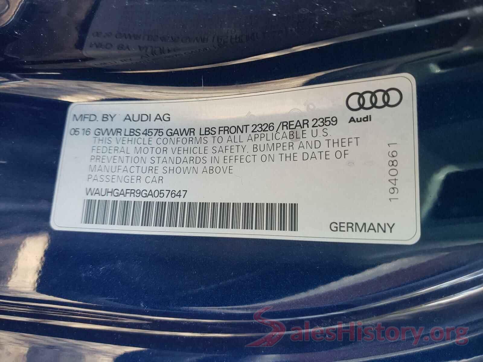 WAUHGAFR9GA057647 2016 AUDI A5