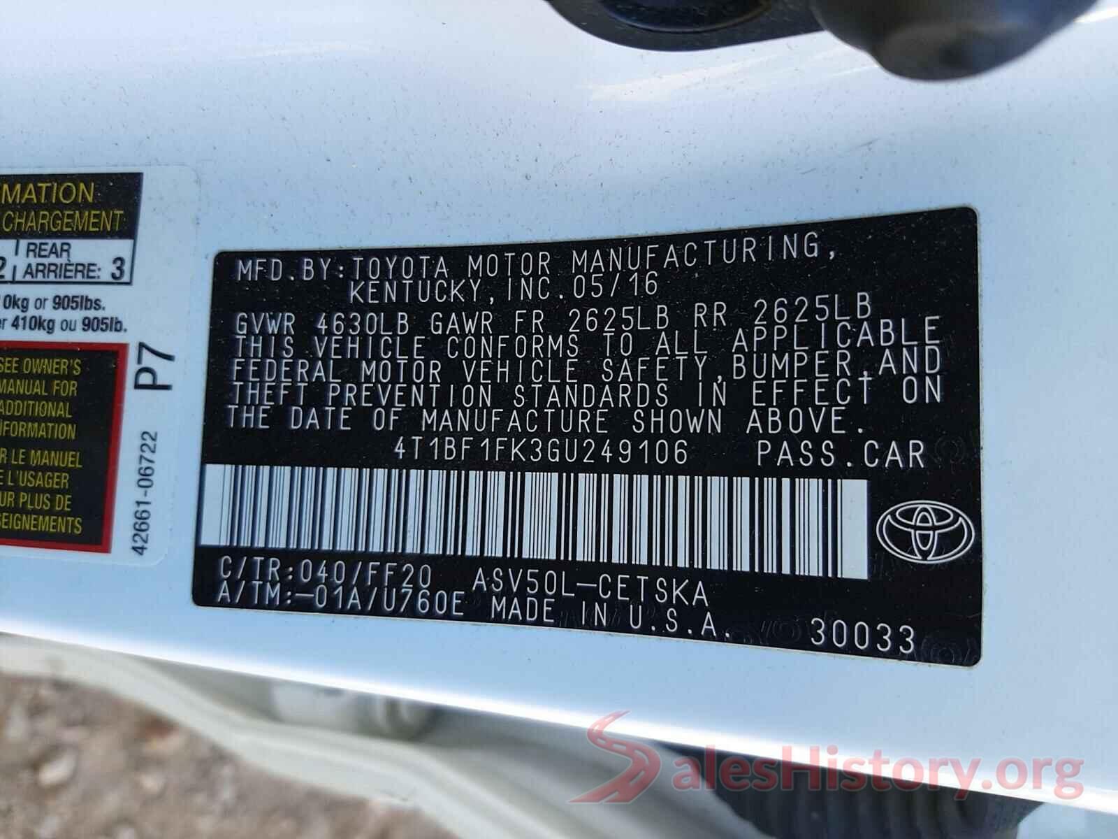 4T1BF1FK3GU249106 2016 TOYOTA CAMRY