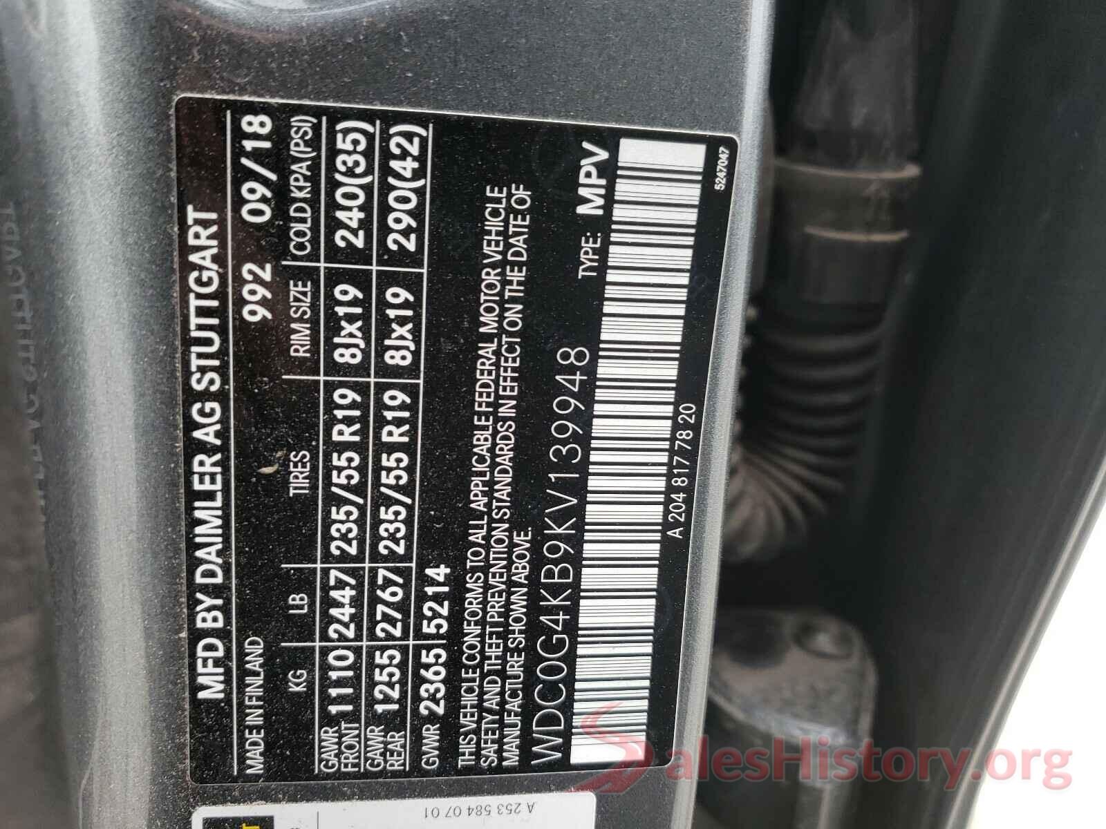 WDC0G4KB9KV139948 2019 MERCEDES-BENZ G CLASS