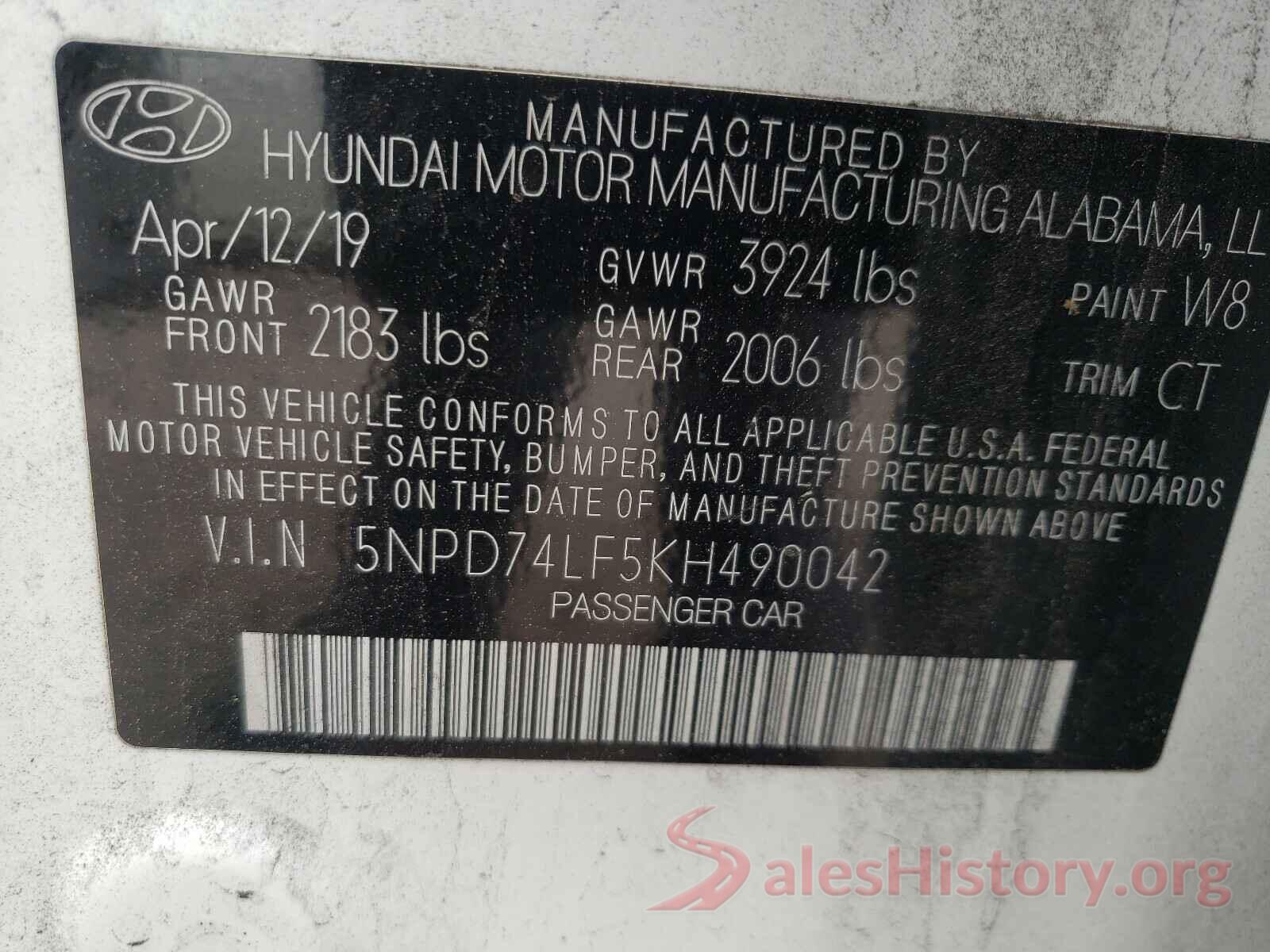 5NPD74LF5KH490042 2019 HYUNDAI ELANTRA