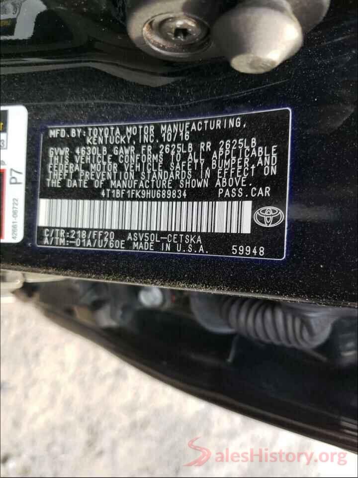 4T1BF1FK9HU689834 2017 TOYOTA CAMRY