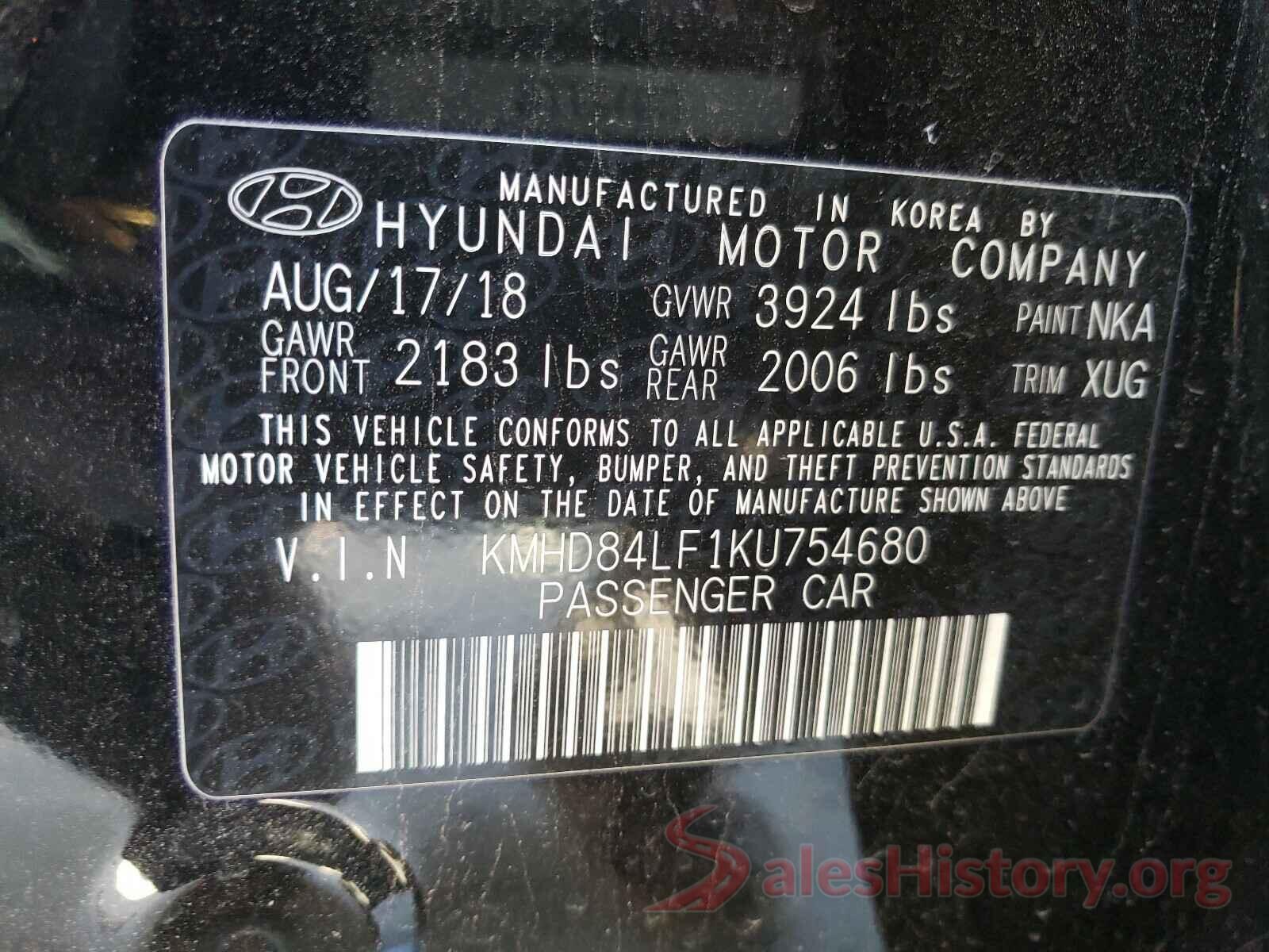 KMHD84LF1KU754680 2019 HYUNDAI ELANTRA