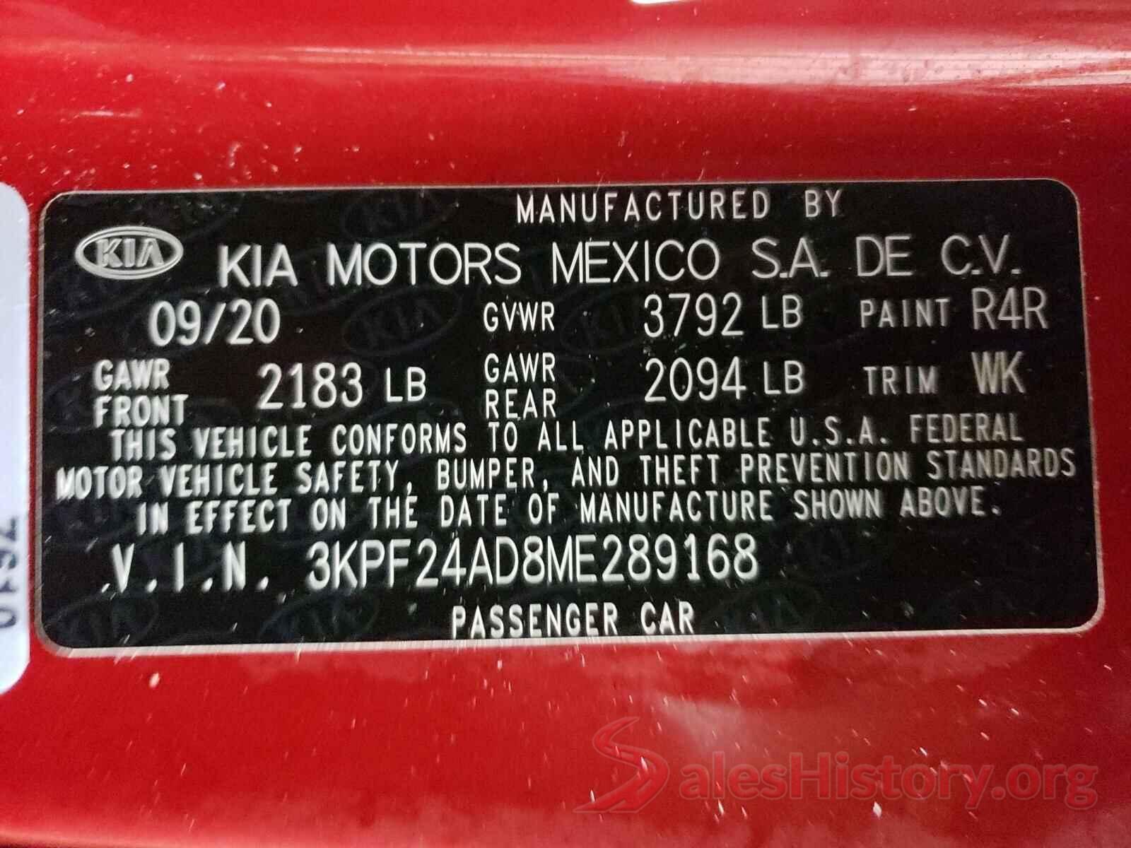 3KPF24AD8ME289168 2021 KIA FORTE