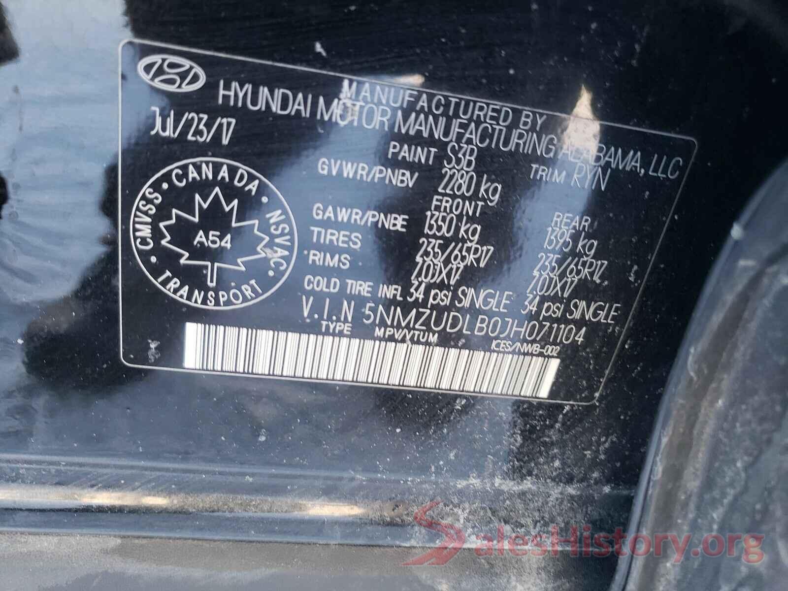 5NMZUDLB0JH071104 2018 HYUNDAI SANTA FE