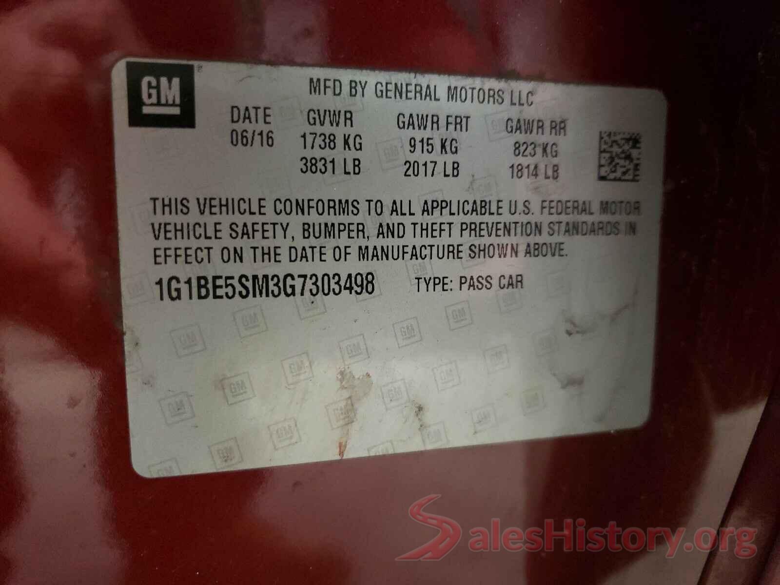 1G1BE5SM3G7303498 2016 CHEVROLET CRUZE