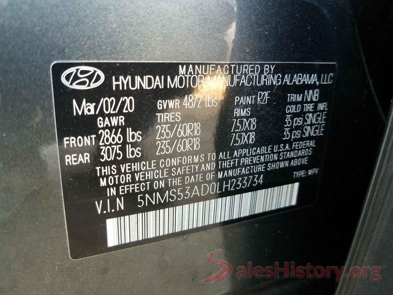 5NMS53AD0LH233734 2020 HYUNDAI SANTA FE