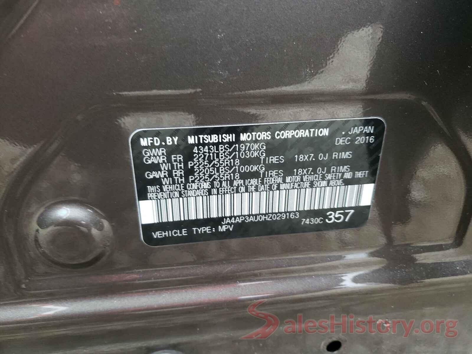 JA4AP3AU0HZ029163 2017 MITSUBISHI OUTLANDER