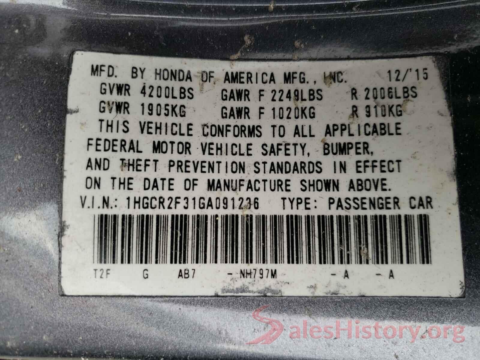 1HGCR2F31GA091236 2016 HONDA ACCORD