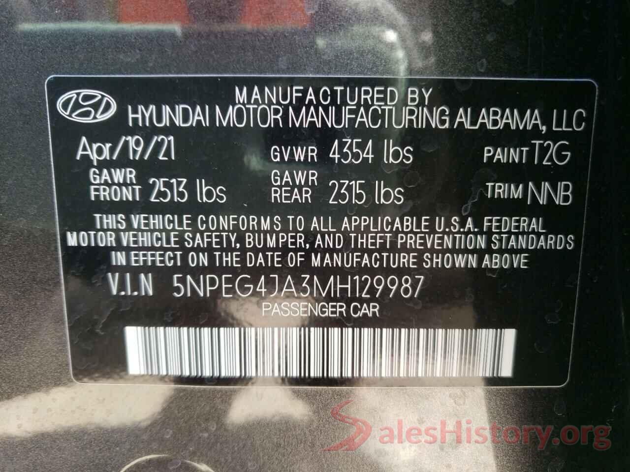 5NPEG4JA3MH129987 2021 HYUNDAI SONATA