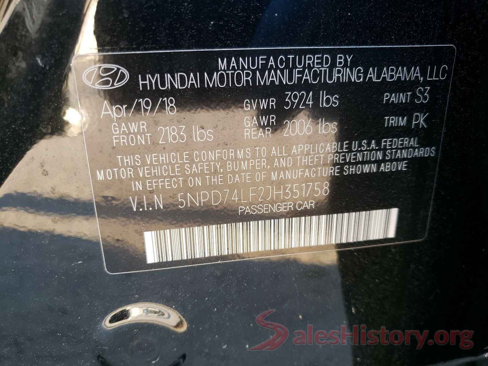 5NPD74LF2JH351758 2018 HYUNDAI ELANTRA