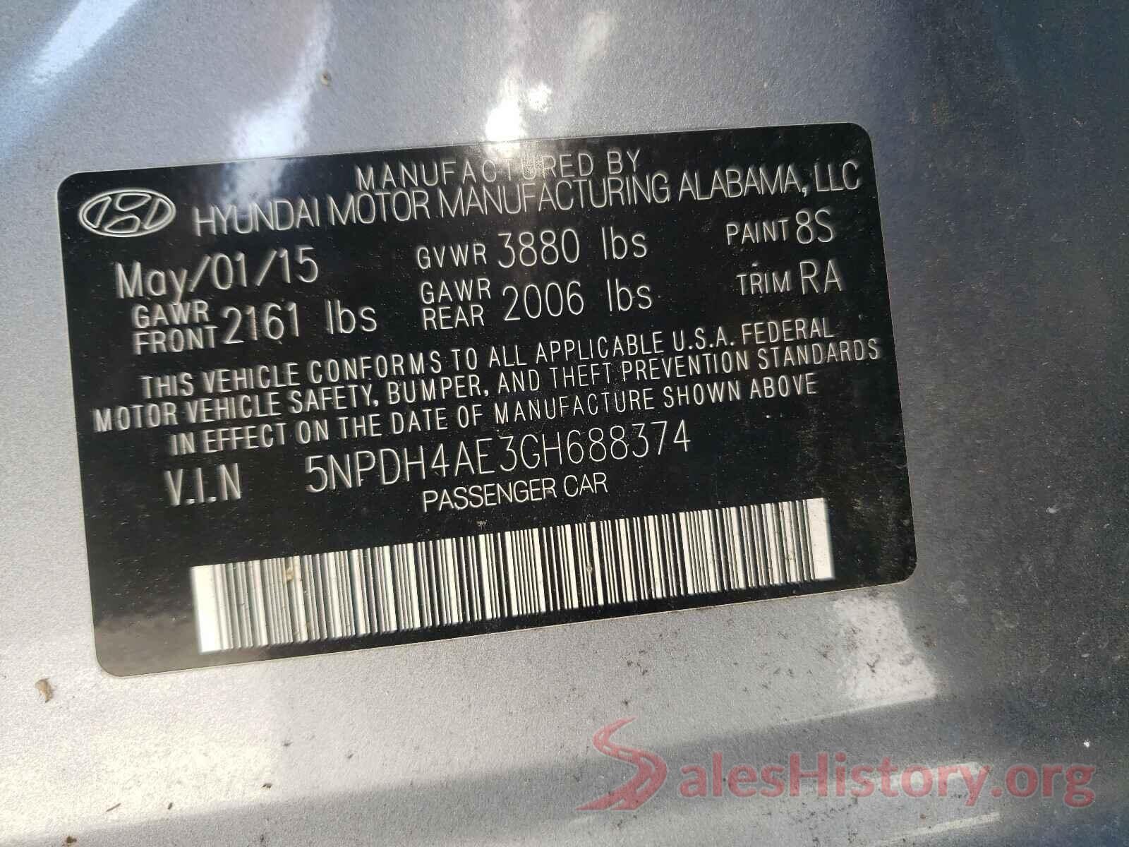 5NPDH4AE3GH688374 2016 HYUNDAI ELANTRA