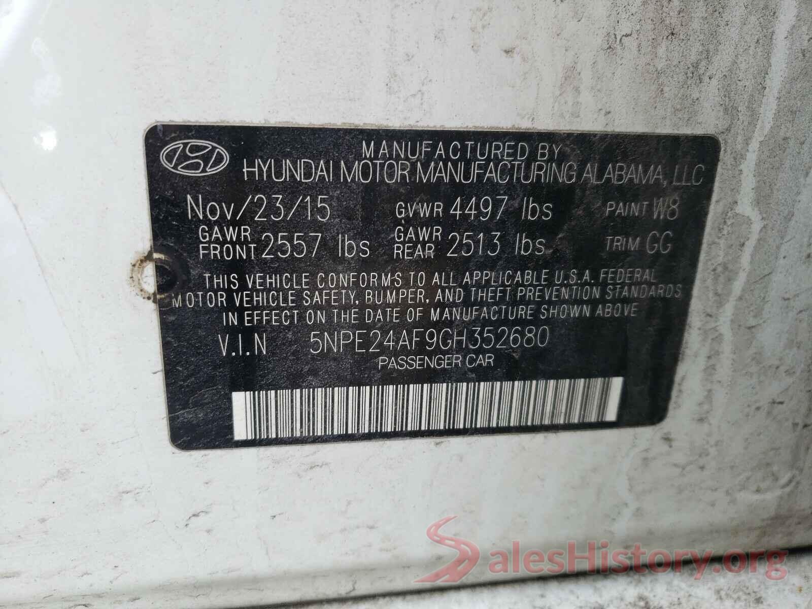 5NPE24AF9GH352680 2016 HYUNDAI SONATA