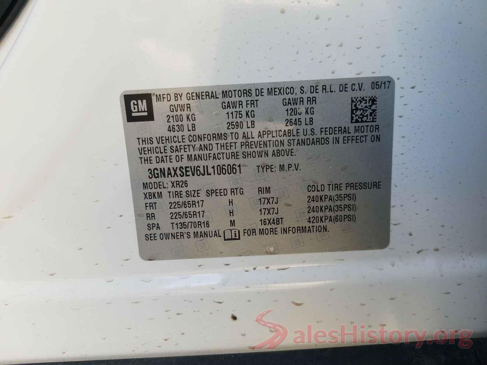 3GNAXSEV6JL106061 2018 CHEVROLET EQUINOX