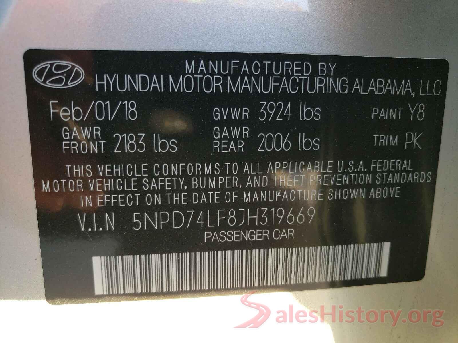 5NPD74LF8JH319669 2018 HYUNDAI ELANTRA