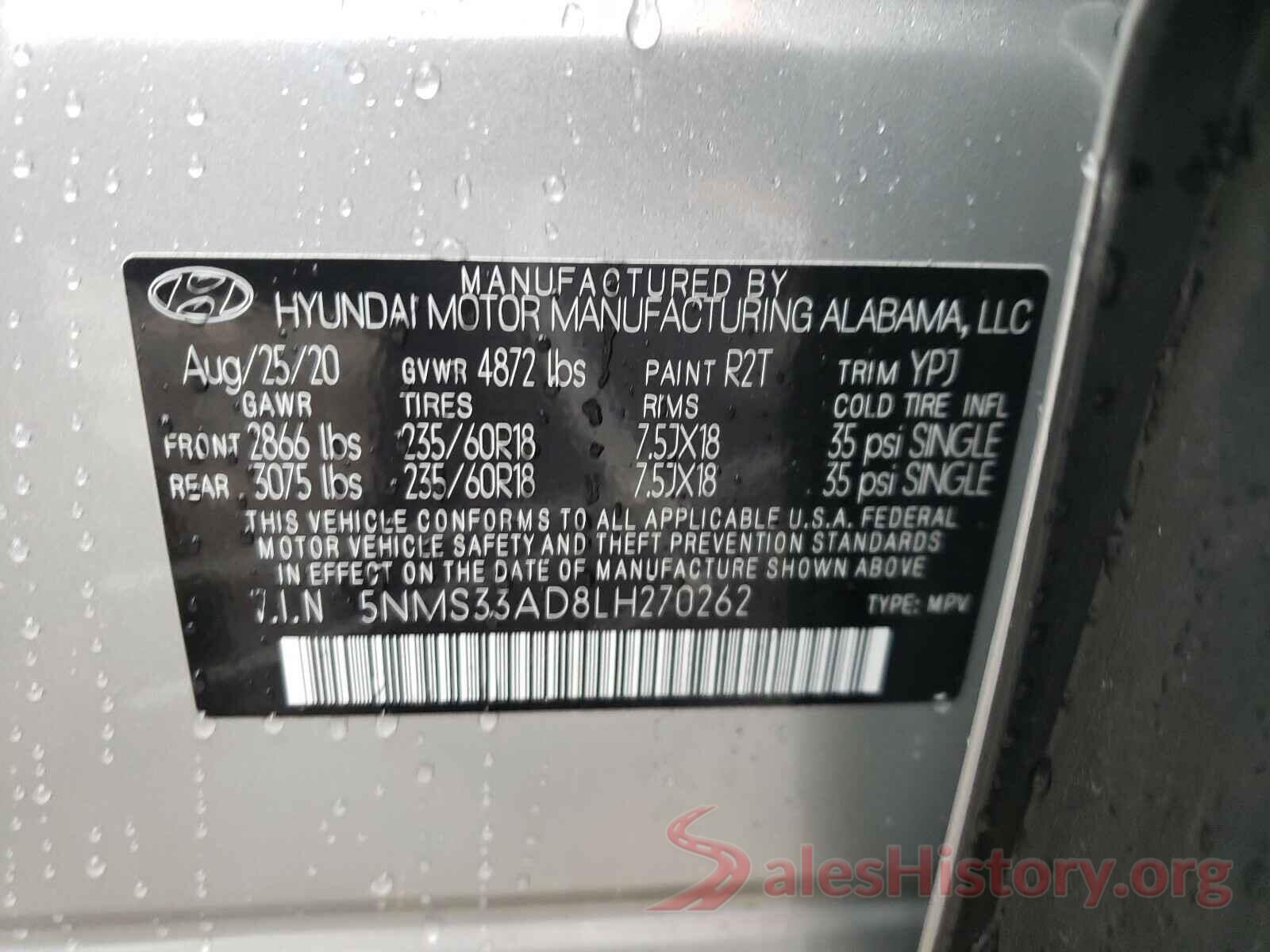 5NMS33AD8LH270262 2020 HYUNDAI SANTA FE