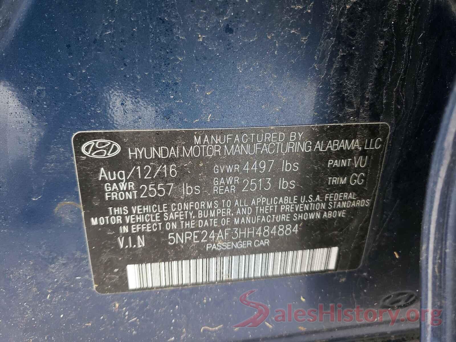 5NPE24AF3HH484884 2017 HYUNDAI SONATA