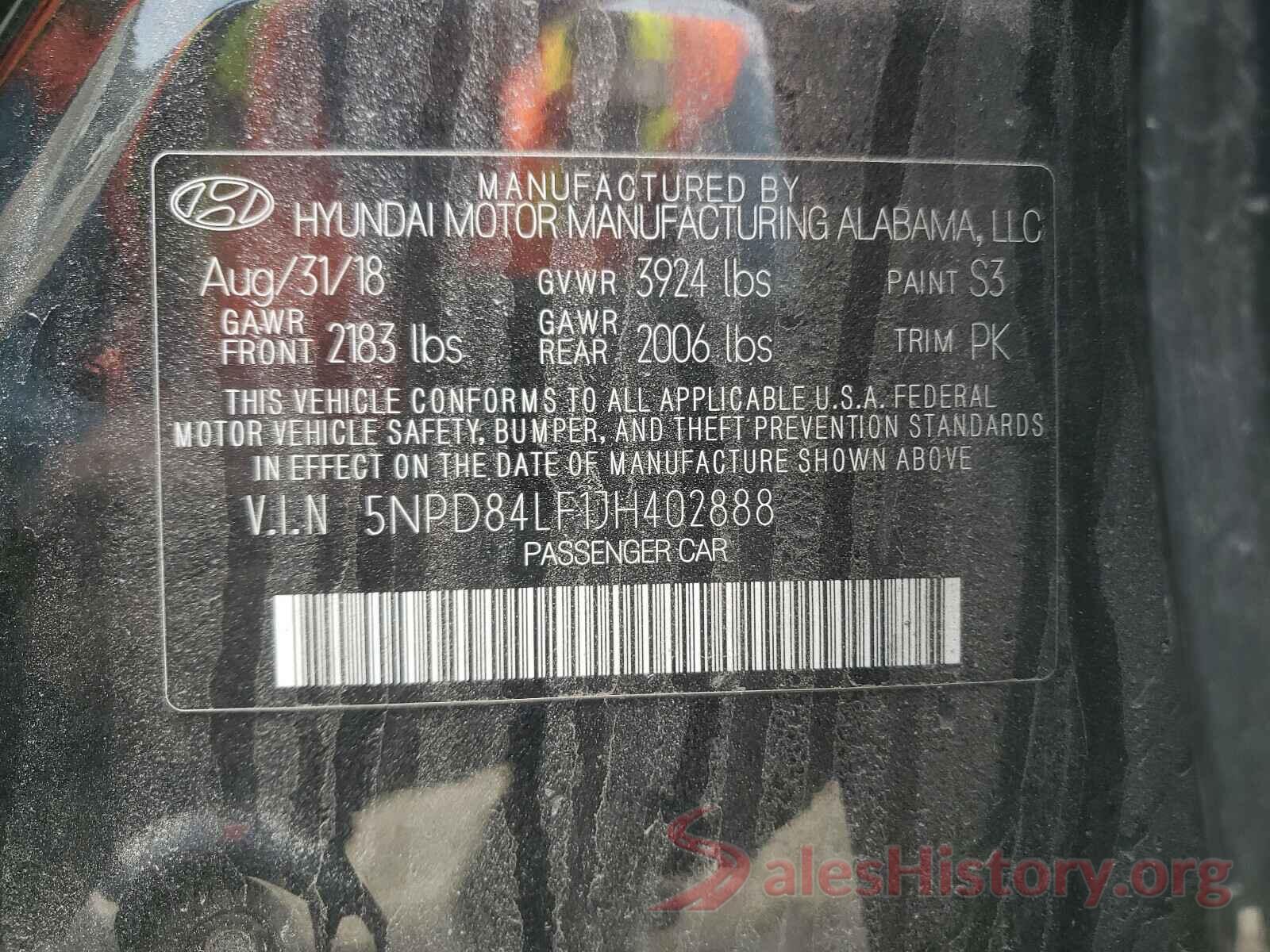 5NPD84LF1JH402888 2018 HYUNDAI ELANTRA