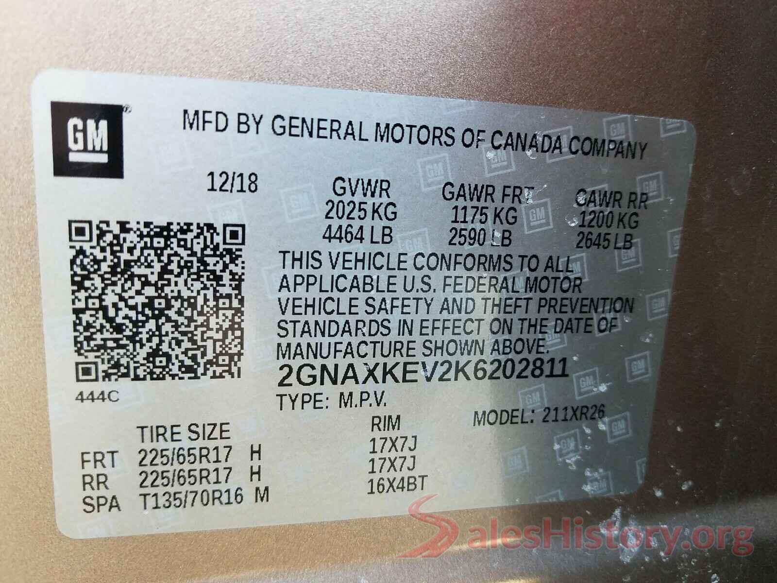 2GNAXKEV2K6202811 2019 CHEVROLET EQUINOX