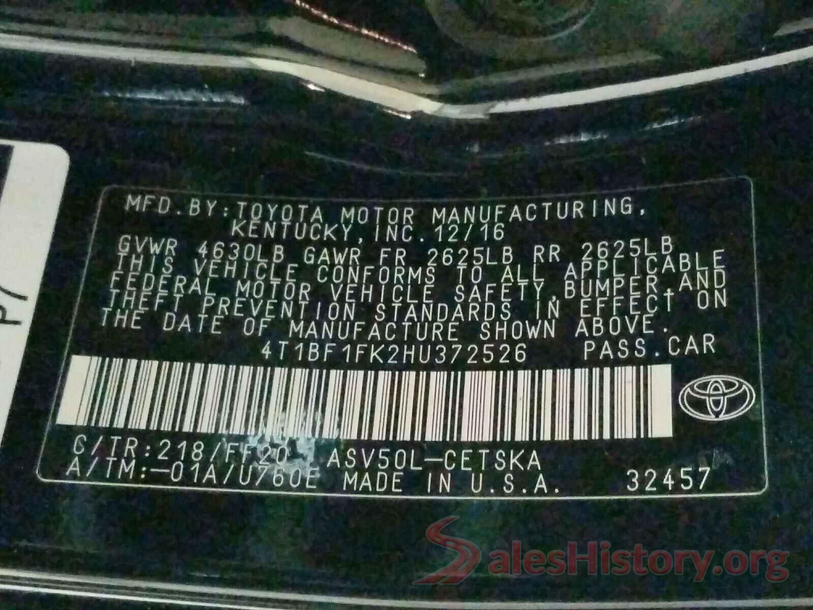 4T1BF1FK2HU372526 2017 TOYOTA CAMRY