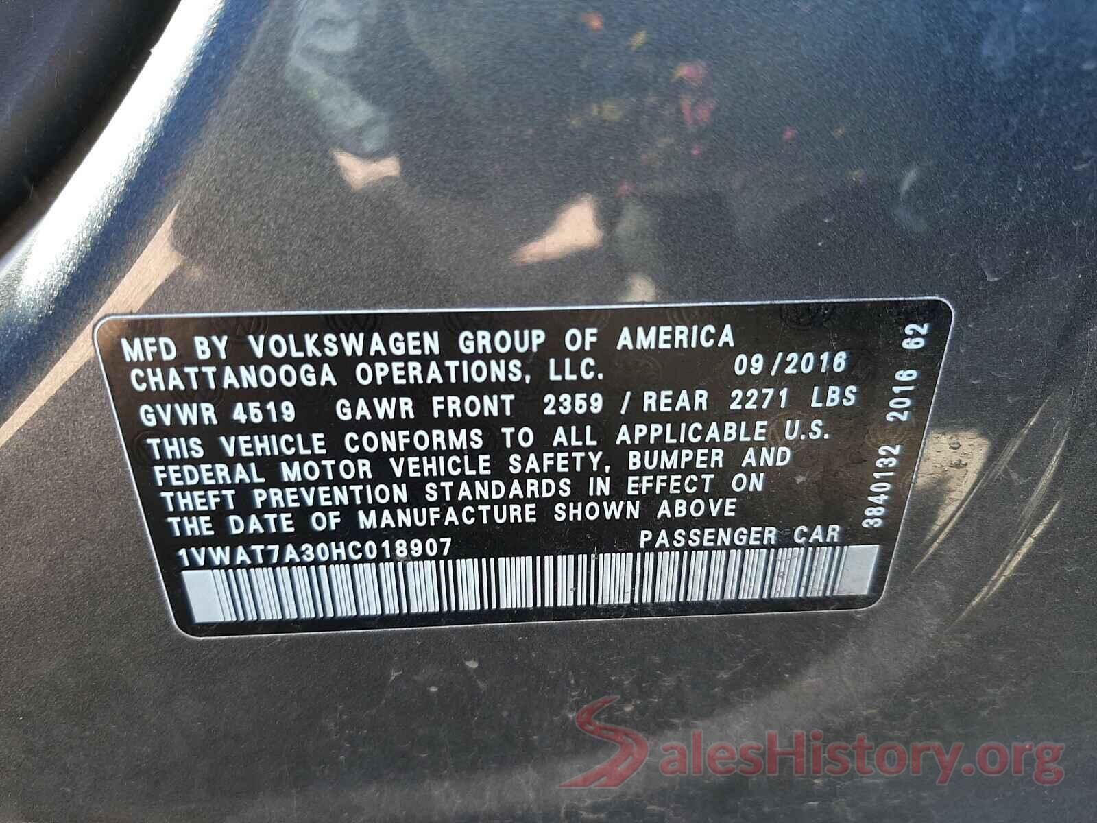 1VWAT7A30HC018907 2017 VOLKSWAGEN PASSAT