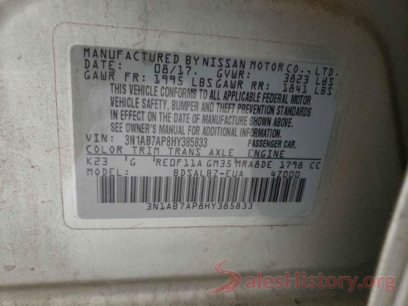 3N1AB7AP8HY385833 2017 NISSAN SENTRA