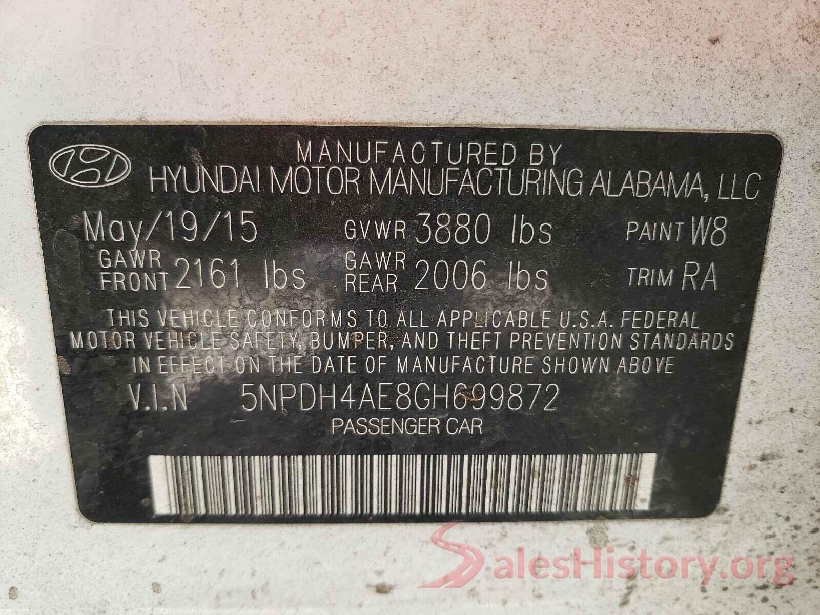 5NPDH4AE8GH699872 2016 HYUNDAI ELANTRA