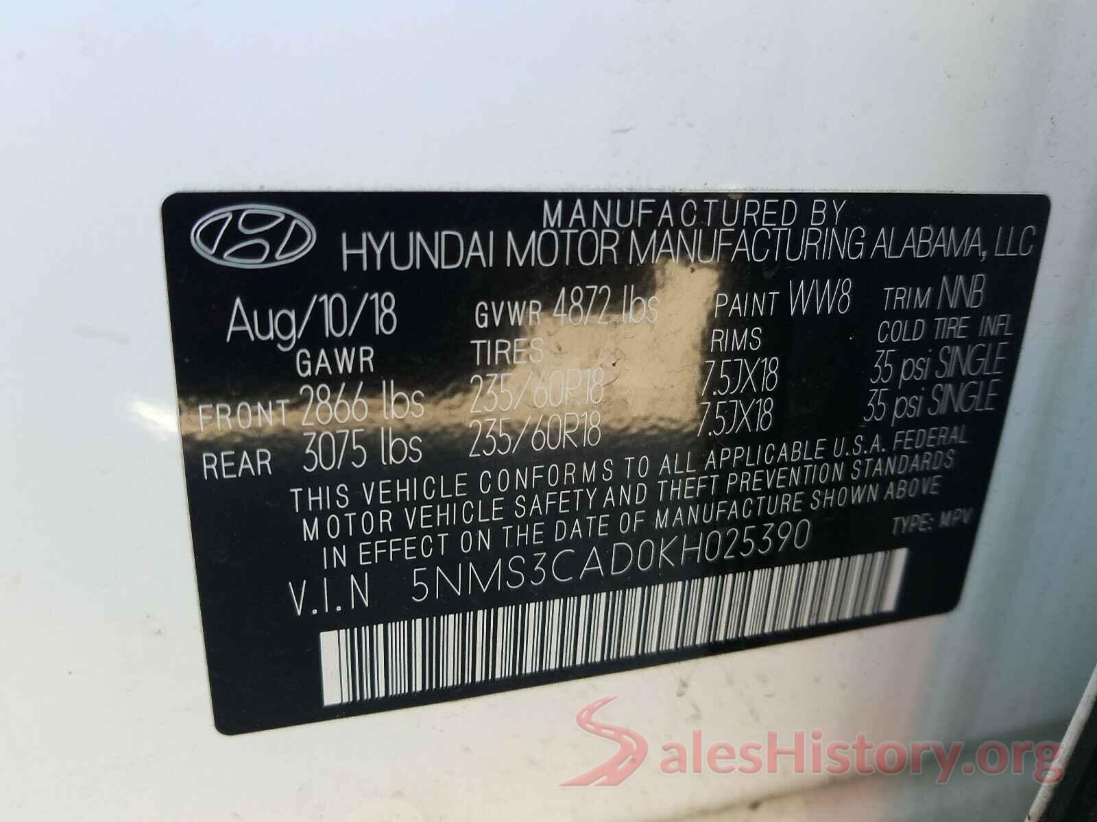 5NMS3CAD0KH025390 2019 HYUNDAI SANTA FE