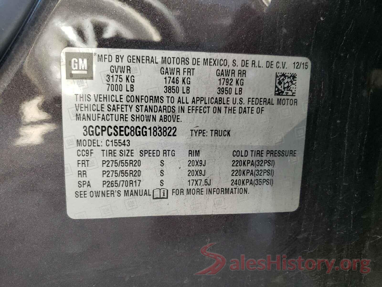 3GCPCSEC8GG183822 2016 CHEVROLET SILVERADO