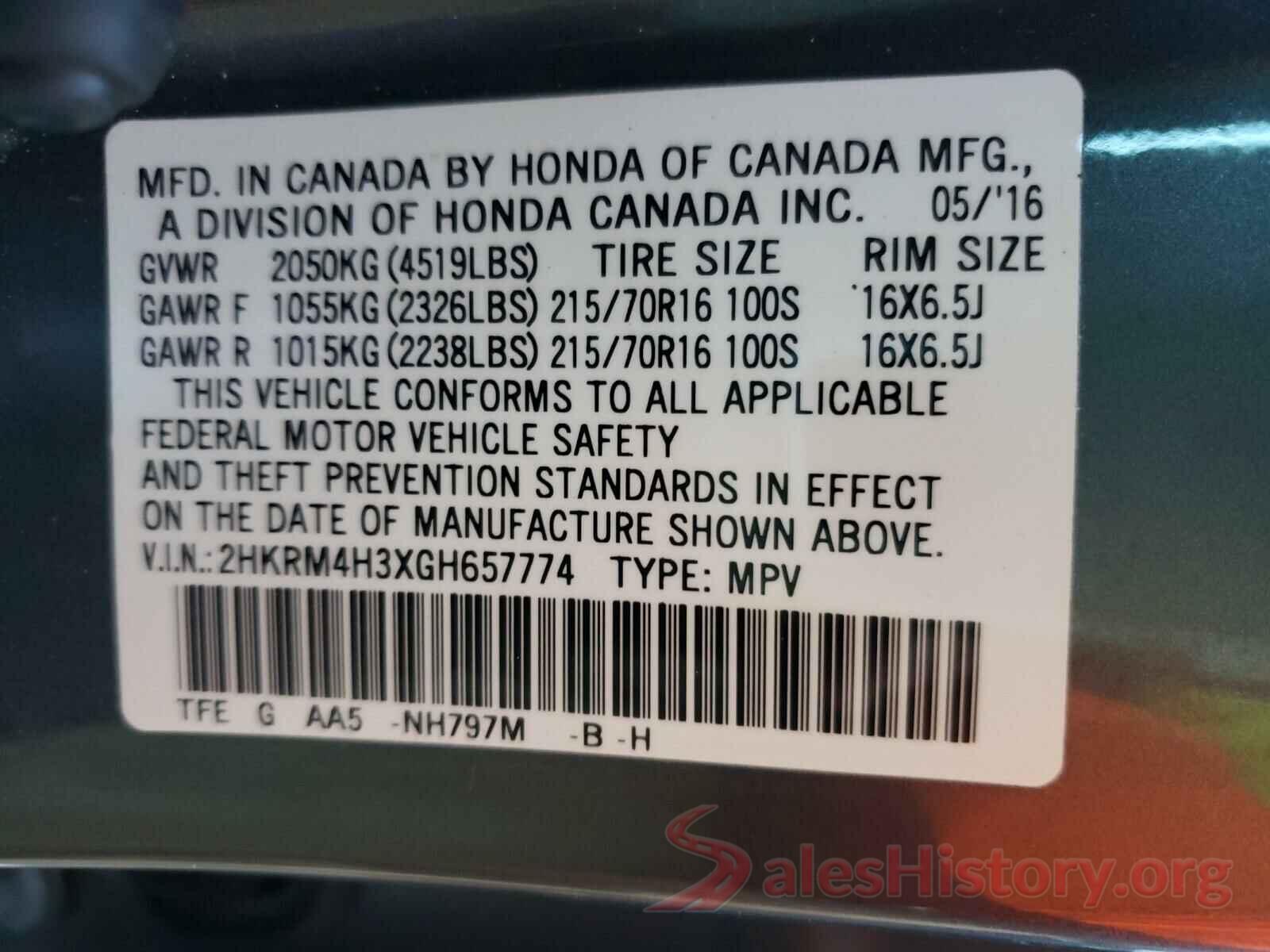 2HKRM4H3XGH657774 2016 HONDA CRV