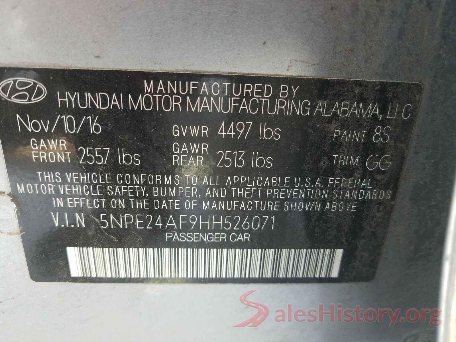 5NPE24AF9HH526071 2017 HYUNDAI SONATA